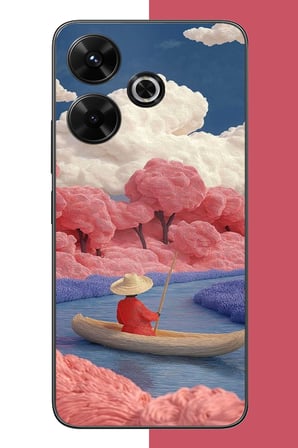 Redmi 13 Uyumlu kayık ve pembe ağaç Baskılı Silikon Kılıf