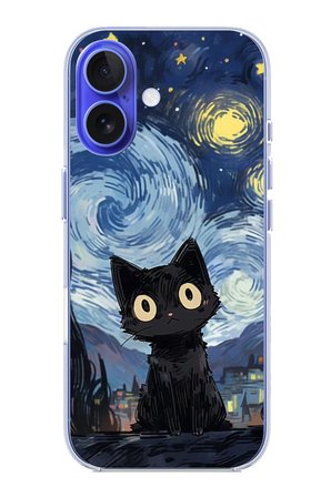 iPhone 16 Uyumlu Gece Yarısı Kedi Tasarımlı Baskılı Silikon Kılıf