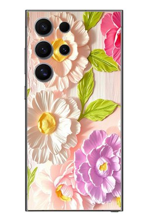 Samsung Galaxy S24 Ultra Uyumlu Beyaz Papatyalar Baskılı Silikon Kılıf