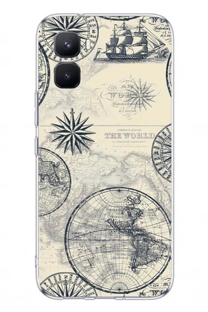 İnfinix GT 50 Pro Uyumlu Vintage Dünya Haritası ve Pusula Baskılı Silikon Kılıf