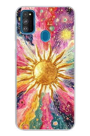 Samsung Galaxy M30S/M21 Uyumlu Psikedelik Galaksi ve Güneş Desenli Baskılı Silikon Kılıf