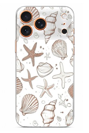 iPhone 17 PRO MAX Uyumlu Kahverengi Deniz Yıldızı ve Kabuklu Baskılı Silikon Kılıf