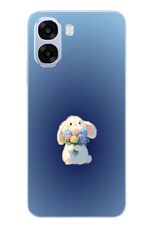 Oppo A6t - A6X Uyumlu Çiçekli Tavşan Baskılı Silikon Kılıf