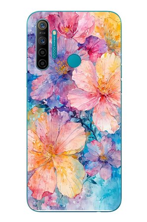 Realme 5i Uyumlu Yağlı Boya Çiçekler Baskılı Silikon Kılıf