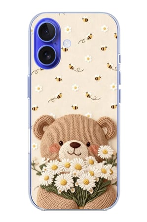 iPhone 16 Uyumlu Arı ve Papatya Sevimli Ayıcık Baskılı Silikon Kılıf