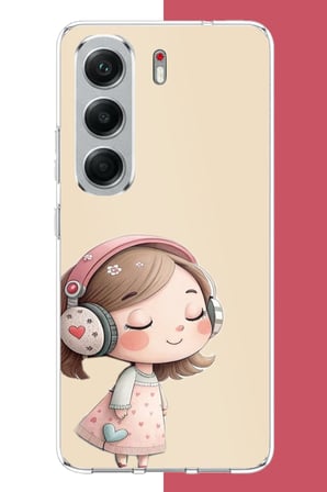Tecno Camon 40 Uyumlu pembe kulaklıklı kız.jpeg Baskılı Silikon Kılıf