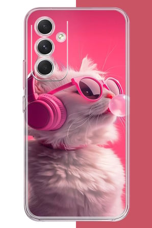 Samsung Galaxy A17 Uyumlu pembe gözlüklü kedi Baskılı Silikon Kılıf