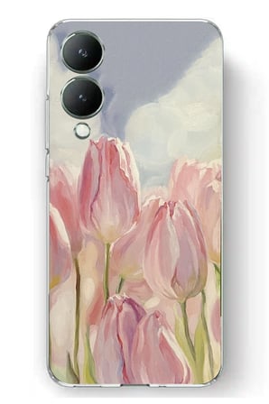 Vivo Y17s Uyumlu Pembe Laleler Baskılı Silikon Kılıf