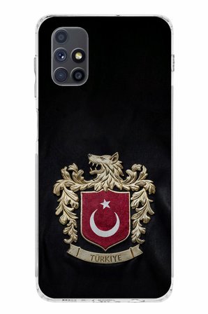 Samsung Galaxy M51 Uyumlu Türk Sembolü Kurt ve Bayrak Desenli Baskılı Silikon Kılıf