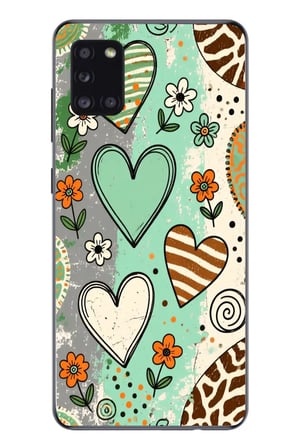 Samsung Galaxy A31 Uyumlu Renkli Kalpler Baskılı Silikon Kılıf