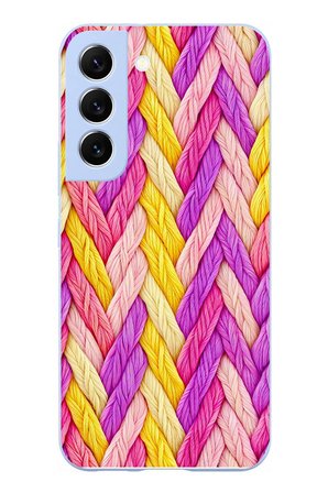 Samsung Galaxy S22 Uyumlu Mor Sarı Örgü Baskılı Silikon Kılıf