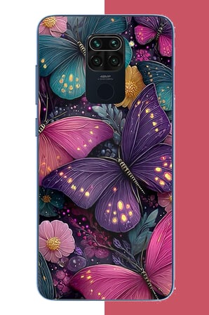 Redmi Note 9 Uyumlu Mor Kelebek Bahçesi Baskılı Silikon Kılıf