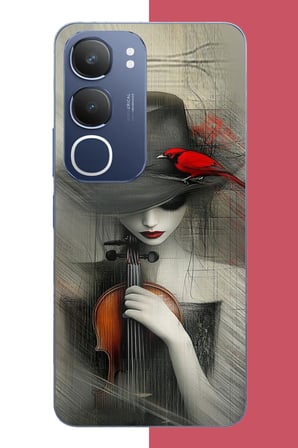 Vivo Y19s Uyumlu keman tutan kadın Baskılı Silikon Kılıf