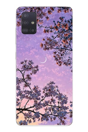 Samsung Galaxy A51 Uyumlu Mor Gökyüzülü Ağaç Baskılı Silikon Kılıf