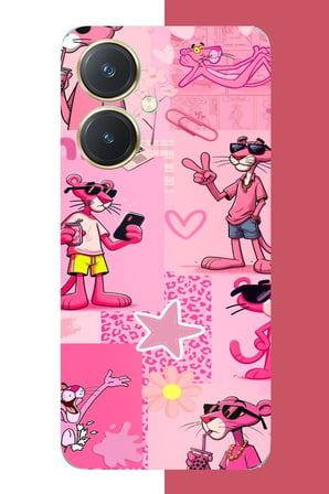 Vivo Y27 Uyumlu pembe panter kolaj Baskılı Silikon Kılıf