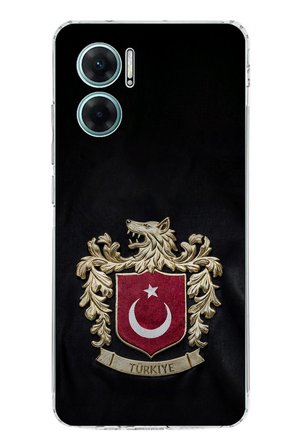 Redmi Note 11E Uyumlu Türk Sembolü Kurt ve Bayrak Desenli Baskılı Silikon Kılıf