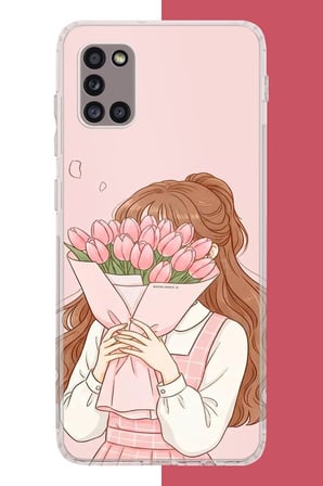 Samsung Galaxy A31 Uyumlu lale buketli kız Baskılı Silikon Kılıf