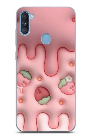 Samsung Galaxy A11-M11 Uyumlu Çilekli Pasta Baskılı Silikon Kılıf
