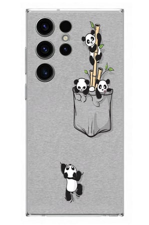 Samsung Galaxy S23 Ultra Uyumlu Cepli Panda Baskılı Silikon Kılıf