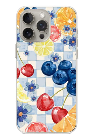 iPhone 15 PRO Uyumlu Sulu Boya Meyve ve Çiçek Desenli Baskılı Silikon Kılıf