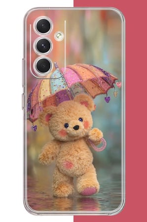 Samsung Galaxy A17 Uyumlu Yağmurda Şemsiyeli Ayıcık Baskılı Silikon Kılıf