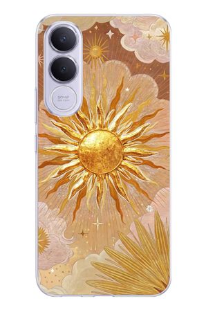Vivo V70 FE Uyumlu Altın Güneş ve Yıldız Desenli Baskılı Silikon Kılıf