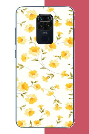 Redmi Note 9 Uyumlu sarı çiçek pattern Baskılı Silikon Kılıf