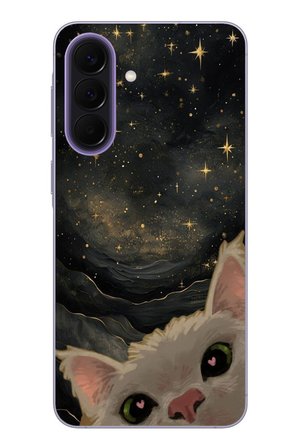 Samsung Galaxy A57 Uyumlu Siyah Gökyüzülü Kedi Baskılı Silikon Kılıf