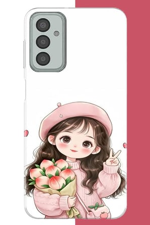 Samsung Galaxy M13-M23 Uyumlu kawaii buket tutan kız Baskılı Silikon Kılıf
