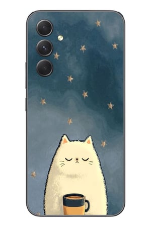 Samsung Galaxy A54 Uyumlu Kahveci Beyaz Kedir Baskılı Silikon Kılıf