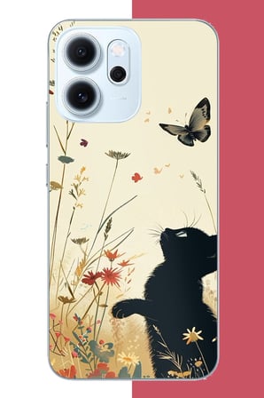OPPO Reno 14F Uyumlu siyah kedi Baskılı Silikon Kılıf