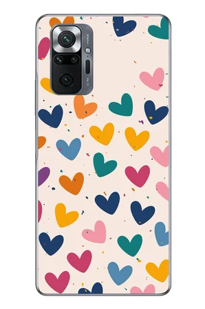 Redmi Note 10 Uyumlu Mavi Sarı Kalpler Baskılı Silikon Kılıf