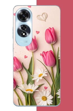 Oppo A60 Uyumlu pembe lale Baskılı Silikon Kılıf