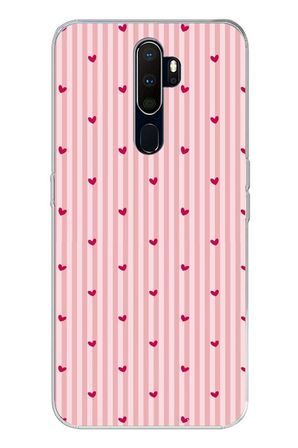 Oppo A5/A9 2020 Uyumlu Pembe Çizgili ve Mini Kalp Baskılı Silikon Kılıf