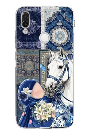 Redmi Note 7-7 PRO Uyumlu Geleneksel Motifli Beyaz At Baskılı Silikon Kılıf