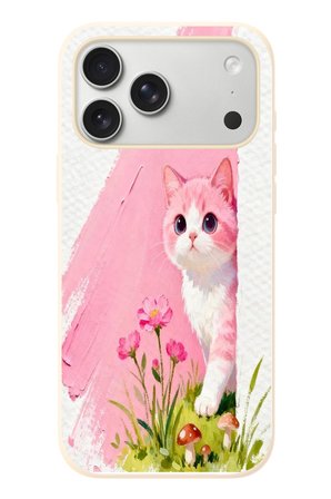 İphone 17 Pro Max Uyumlu Pembeli Kedi Baskılı Silikon Kılıf