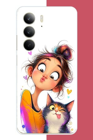 Realme C75 Uyumlu Kediyle Neşeli Özçekim Baskılı Silikon Kılıf