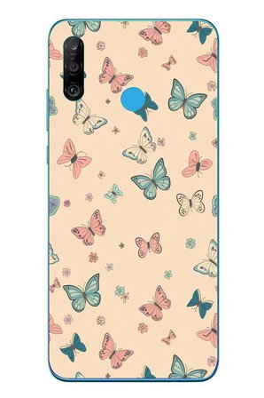 Huawei P30 Lite Uyumlu Renkli Kelebekler Baskılı Silikon Kılıf