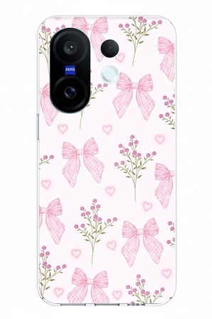 Vivo X200 FE Uyumlu Pembe Çiçek ve Fiyonklar Baskılı Silikon Kılıf