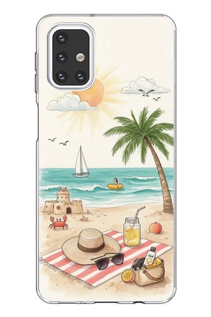 Samsung Galaxy M31s Uyumlu Sulu Boya Sahil ve Deniz Manzaralı Baskılı Silikon Kılıf