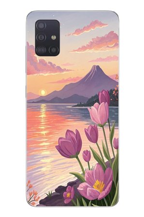 Samsung Galaxy A51 Uyumlu Çiçek Yağlı Boya Baskılı Silikon Kılıf