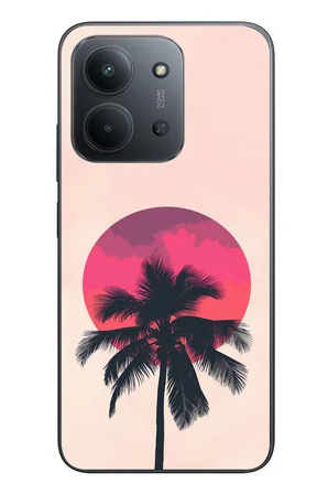 Redmi 15C Uyumlu Palmiye Kırmızı Ay Baskılı Silikon Kılıf