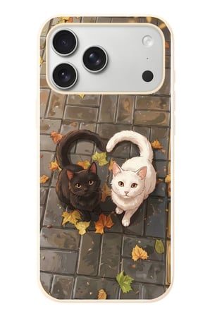 İphone 17 Pro Max Uyumlu Kalp Kuyruklu Kediler Baskılı Silikon Kılıf