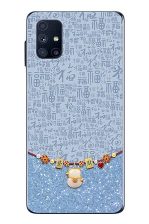 Samsung Galaxy M51 Uyumlu Mavi Japon Desen Baskılı Silikon Kılıf