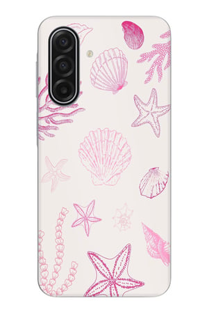 Samsung Galaxy A17 Uyumlu Pembe Deniz Yıldızı ve Kabuk Baskılı Silikon Kılıf