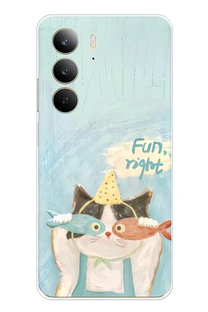 Realme C75 Uyumlu Balıklı Gözlüklü Komik Kedi Baskılı Silikon Kılıf