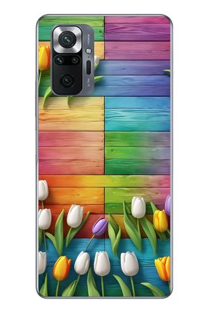 Redmi Note 10 Uyumlu Renkli Laleler Baskılı Silikon Kılıf