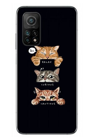 Xiaomi Mi 10 T Uyumlu Kedi Halleri Baskılı Silikon Kılıf