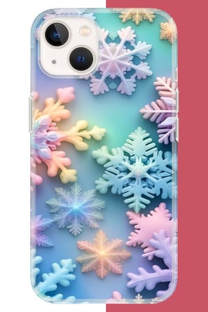 iPhone 13-14 Uyumlu renkli kar taneleri Baskılı Silikon Kılıf