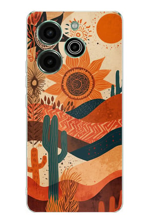 Tecno Pova 6 Pro Uyumlu Etnik Güneş ve Mandala Figürlü Toprak Tonları Baskılı Silikon Kılıf